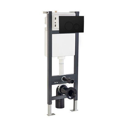 Nes Home Wall Hung WC Toilet Cistern Frame with Matt Black Round Button Flush Plate