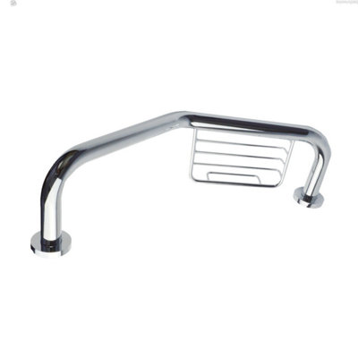 Nes Home Wall Mounted Chrome Bathroom Angled Grab Bar With Soap Dish - 440mm - 4