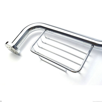 Nes Home Wall Mounted Chrome Bathroom Angled Grab Bar With Soap Dish - 440mm - 5