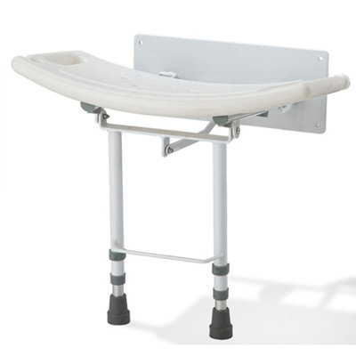 Nes Home Wall Mounted Folding Down Shower Seat with Adjustable Legs & Gripping Handles