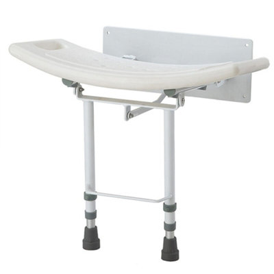 Nes Home Wall Mounted Folding Down Shower Seat with Adjustable Legs & Gripping Handles