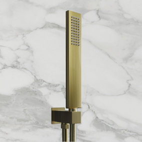 Nes Home Wall Mounted Square Brushed Gold Brass Shower Handset with Holder Hose