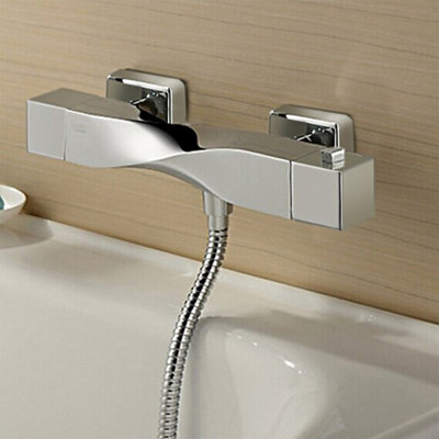 Nes Home Warp Twisted Exposed Wall Mounted Thermostatic Shower Mixer Chrome