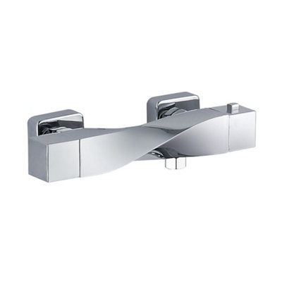 Nes Home Warp Twisted Exposed Wall Mounted Thermostatic Shower Mixer Chrome