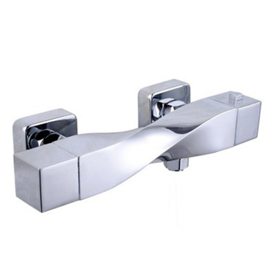 Nes Home Warp Twisted Exposed Wall Mounted Thermostatic Shower Mixer Chrome - 3