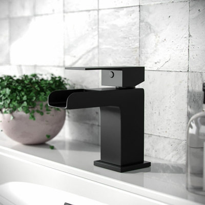 Nes Home Waterfall Basin Mono Mixer Tap Matte Black Bathroom Sink Faucet
