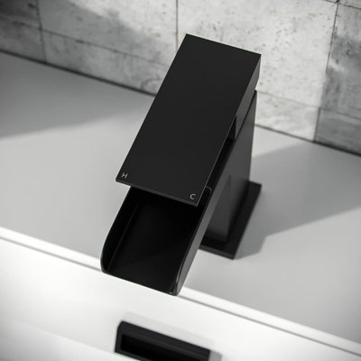 Nes Home Waterfall Basin Mono Mixer Tap Matte Black Bathroom Sink Faucet - 4
