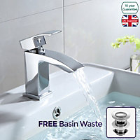 Nes Home Waterfall Bathroom Single Lever Cloakroom Basin Mono Mixer Tap with Waste