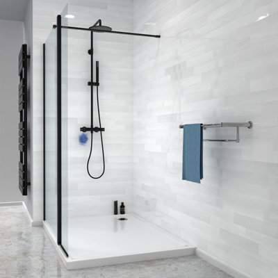 Nes Home Wet Room 1000 Shower Enclosure Screen and Flipper Return Panel 8mm Black - 4