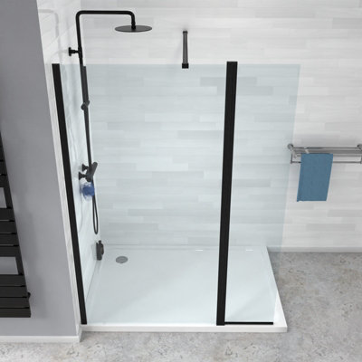 Nes Home Wet Room 1000 Shower Enclosure Screen and Flipper Return Panel 8mm Black - 5