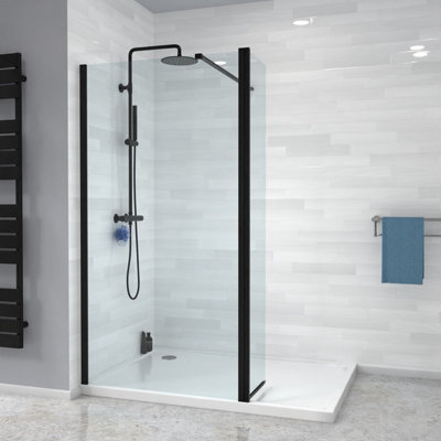 Nes Home Wet Room 1000 Shower Enclosure Screen and Flipper Return Panel 8mm Black - 6