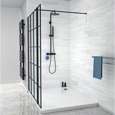 Nes Home Wet Room 1000 Shower Enclosure Screen Black Grid 8mm & Return Panel - 3