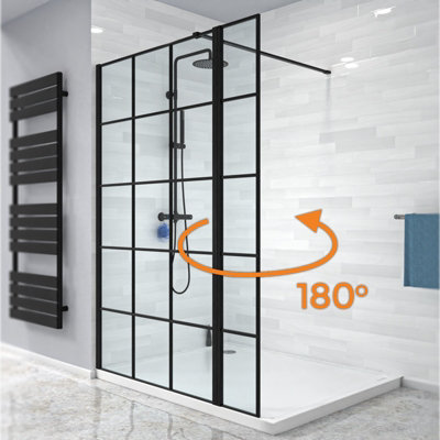 Nes Home Wet Room 1000 Shower Enclosure Screen Black Grid 8mm & Return Panel - 4