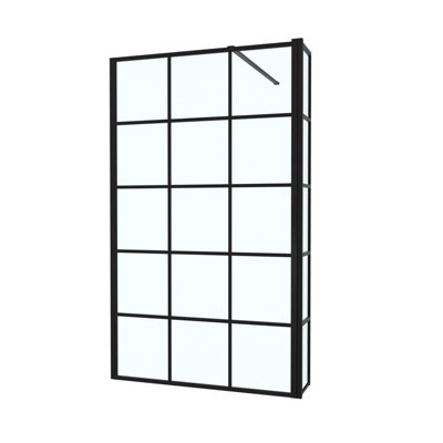 Nes Home Wet Room 1000 Shower Enclosure Screen Black Grid 8mm & Return Panel - 6