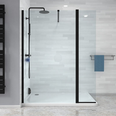 Nes Home Wet Room 1200 Shower Enclosure Screen and Flipper Return Panel 8mm Black