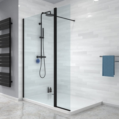 Nes Home Wet Room 1200 Shower Enclosure Screen and Flipper Return Panel 8mm Black - 3