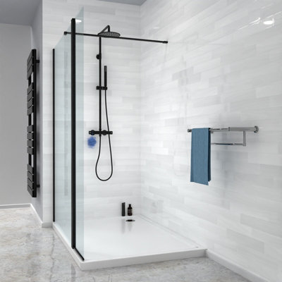 Nes Home Wet Room 1200 Shower Enclosure Screen and Flipper Return Panel 8mm Black - 4