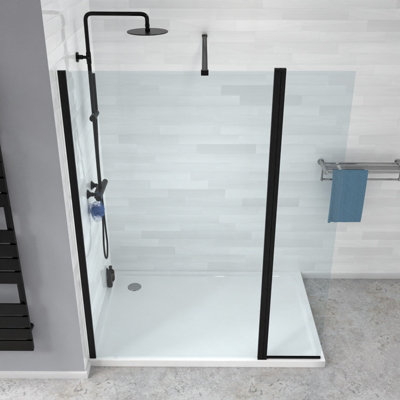 Nes Home Wet Room 1200 Shower Enclosure Screen and Flipper Return Panel 8mm Black - 5