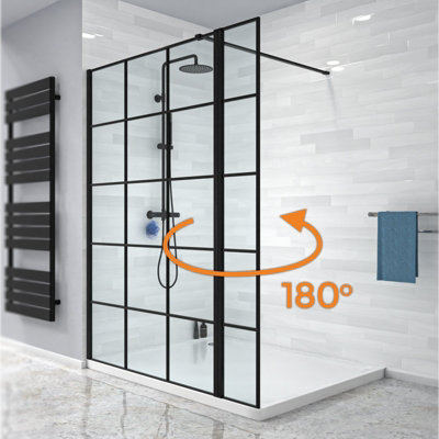 Nes Home Wet Room 1200 Shower Enclosure Screen Black Grid 8mm & Return Panel - 3