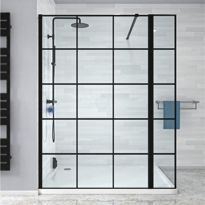Nes Home Wet Room 1200 Shower Enclosure Screen Black Grid 8mm & Return Panel - 4