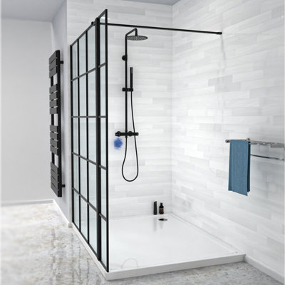 Nes Home Wet Room 1200 Shower Enclosure Screen Black Grid 8mm & Return Panel - 5