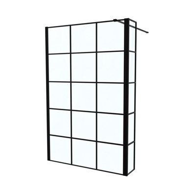 Nes Home Wet Room 1200 Shower Enclosure Screen Black Grid 8mm & Return Panel - 7