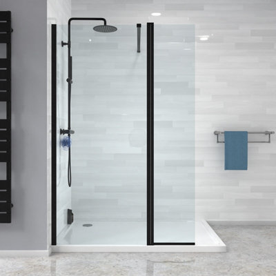 Nes Home Wet Room 700 Shower Enclosure Screen and Flipper Return Panel 8mm Black