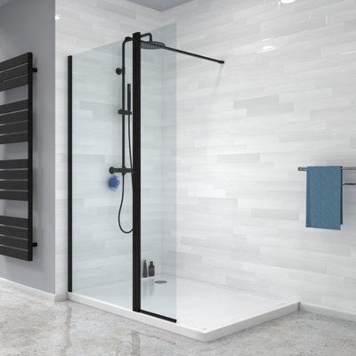 Nes Home Wet Room 700 Shower Enclosure Screen and Flipper Return Panel 8mm Black - 3