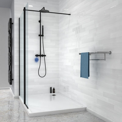 Nes Home Wet Room 700 Shower Enclosure Screen and Flipper Return Panel 8mm Black - 4