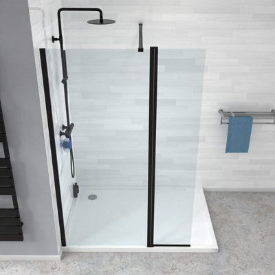 Nes Home Wet Room 700 Shower Enclosure Screen and Flipper Return Panel 8mm Black - 5