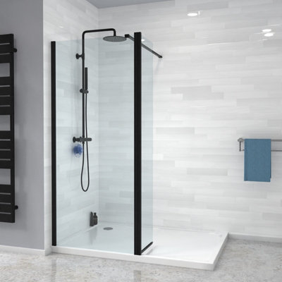 Nes Home Wet Room 700 Shower Enclosure Screen and Flipper Return Panel 8mm Black - 6
