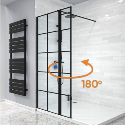 Nes Home Wet Room 700 Shower Enclosure Screen Black Grid 8mm & Return Panel - 3