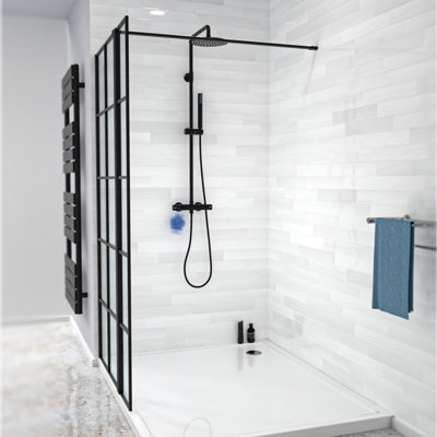 Nes Home Wet Room 700 Shower Enclosure Screen Black Grid 8mm & Return Panel - 5