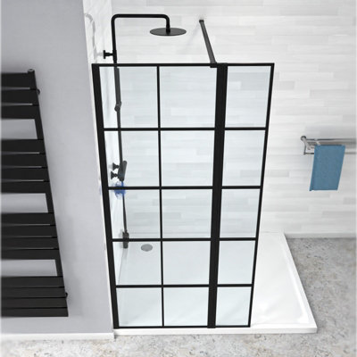 Nes Home Wet Room 700 Shower Enclosure Screen Black Grid 8mm & Return Panel - 6
