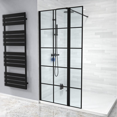 Nes Home Wet Room 700 Shower Enclosure Screen Black Grid 8mm & Return Panel - 7