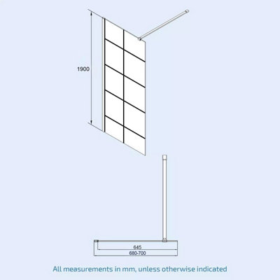 Nes Home Wet Room 700 Shower Enclosure Screen Black Grid 8mm & Return Panel - 8