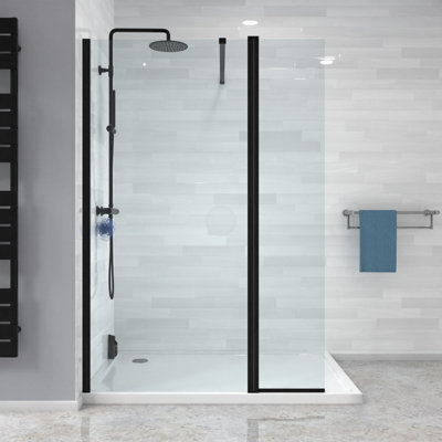 Nes Home Wet Room 800 Shower Enclosure Screen and Flipper Return Panel 8mm Black