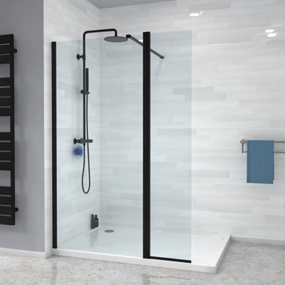 Nes Home Wet Room 800 Shower Enclosure Screen and Flipper Return Panel 8mm Black - 5