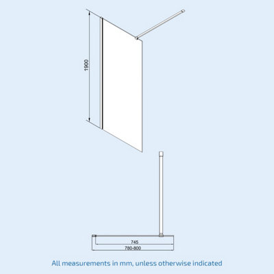 Nes Home Wet Room 800 Shower Enclosure Screen and Flipper Return Panel 8mm Black - 8