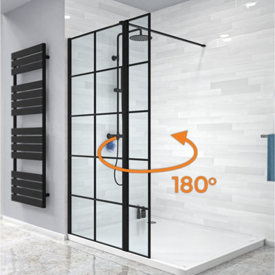 Nes Home Wet Room 800 Shower Enclosure Screen Black Grid 8mm & Return Panel - 4