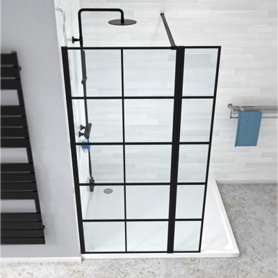 Nes Home Wet Room 800 Shower Enclosure Screen Black Grid 8mm & Return Panel - 5