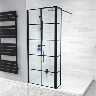 Nes Home Wet Room 800 Shower Enclosure Screen Black Grid 8mm & Return Panel - 6