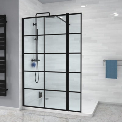 Nes Home Wet Room 800 Shower Enclosure Screen Black Grid 8mm & Return Panel - 7