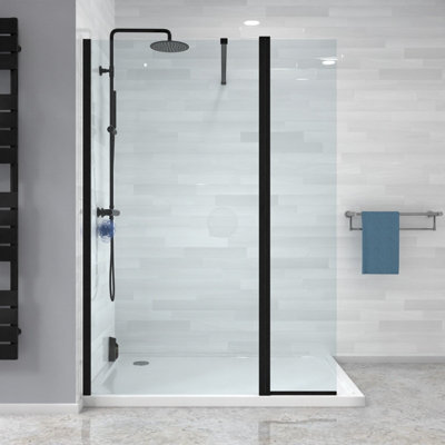 Nes Home Wet Room 900 Shower Enclosure Screen and Flipper Return Panel 8mm Black