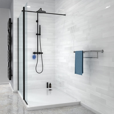 Nes Home Wet Room 900 Shower Enclosure Screen and Flipper Return Panel 8mm Black - 4