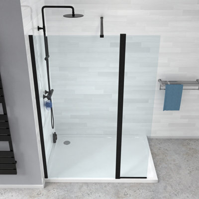 Nes Home Wet Room 900 Shower Enclosure Screen and Flipper Return Panel 8mm Black - 5