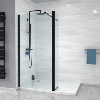 Nes Home Wet Room 900 Shower Enclosure Screen and Flipper Return Panel 8mm Black - 6