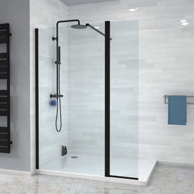 Nes Home Wet Room 900 Shower Enclosure Screen and Flipper Return Panel 8mm Black - 7