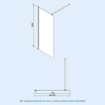 Nes Home Wet Room 900 Shower Enclosure Screen and Flipper Return Panel 8mm Black - 8