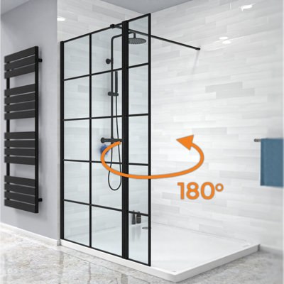 Nes Home Wet Room 900 Shower Enclosure Screen Black Grid 8mm & Return Panel - 3